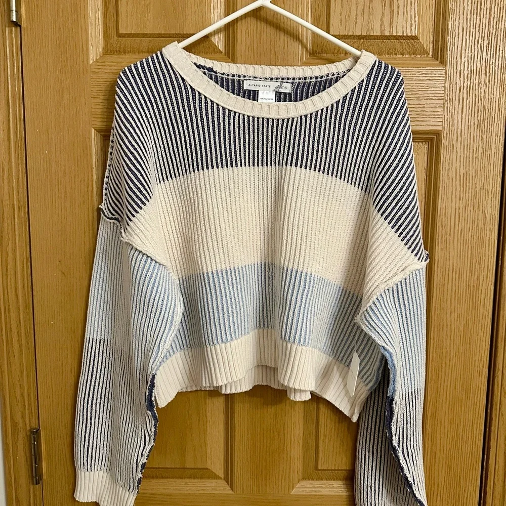 NWT! Altar'd State Beige and Blue Striped Sweater | Size XL - Picture 4 of 9